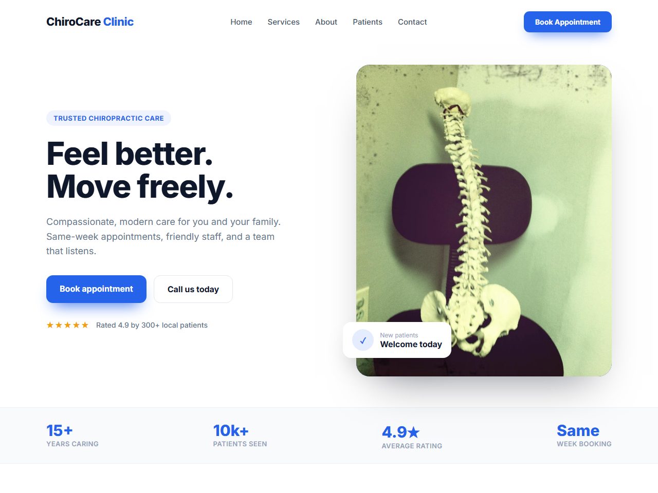 Chiropractic Practice website mockup