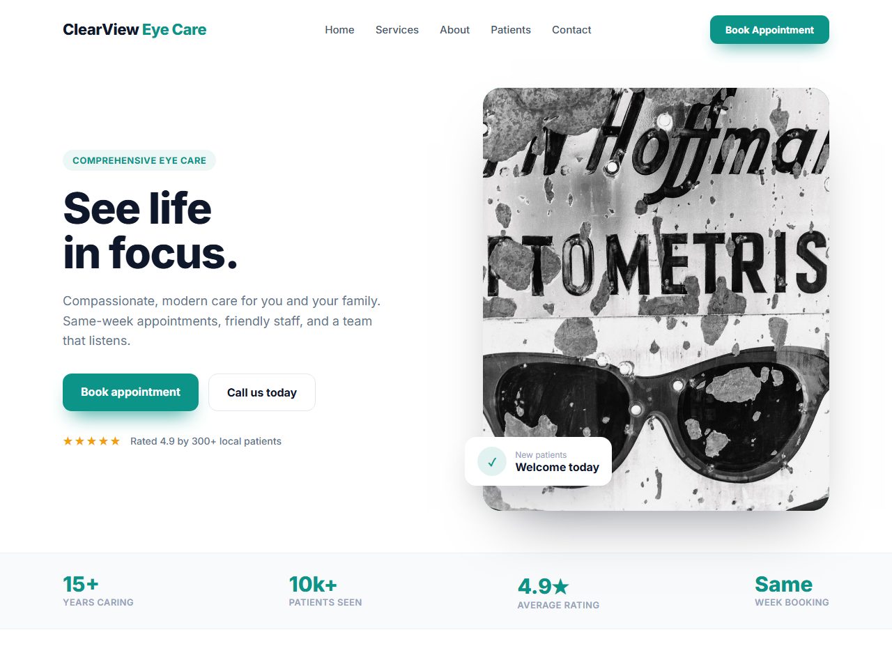 Optometry Practice website mockup